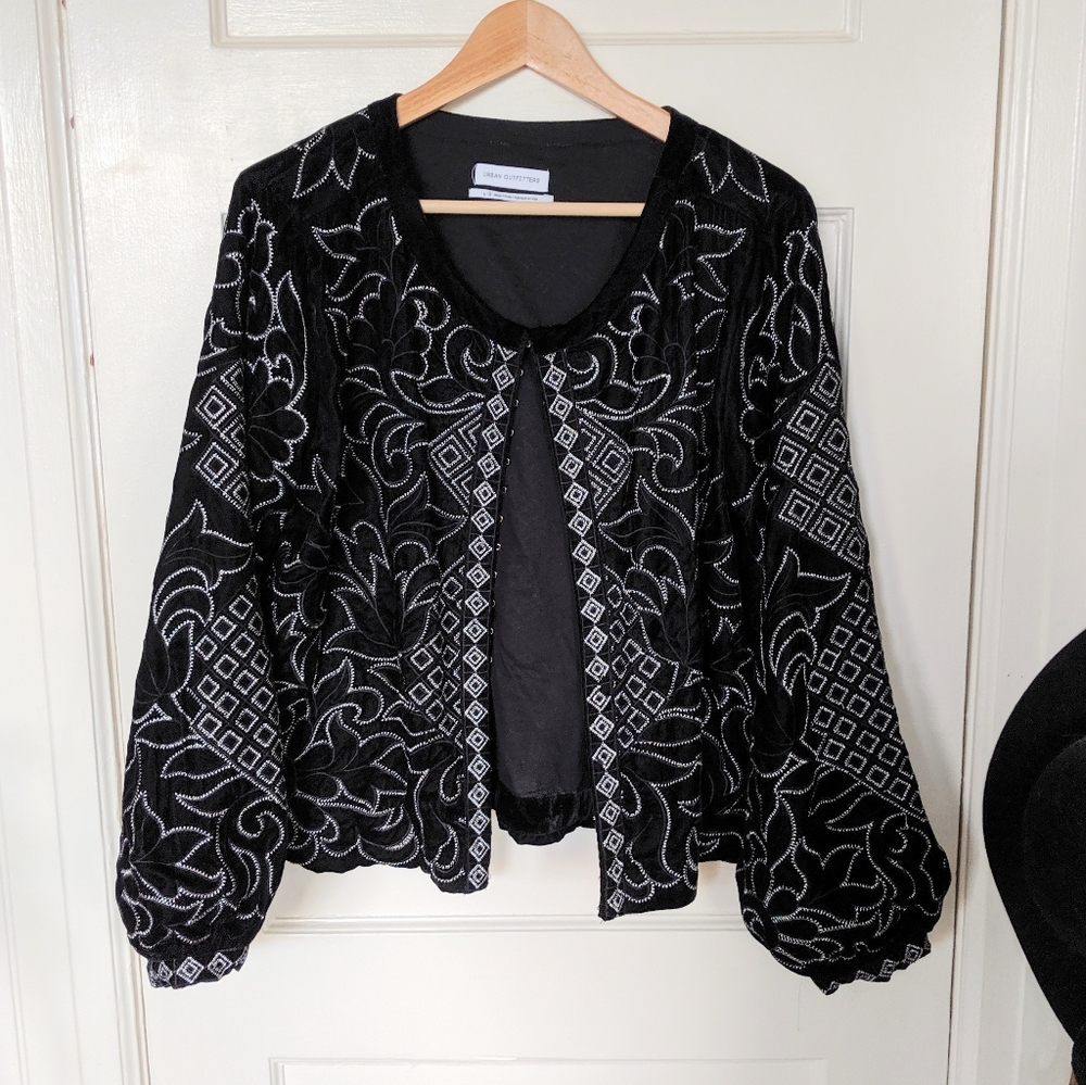Urban Outfitters Velvet Embroidered Bomber Jacket
